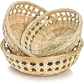 ZENFUN 3 Packs Round Woven Bread Basket, Bamboo Serving Trays, Handwoven Baskets Fruit Basket, Rattan Serving Baskets for Daily Dinning, Kitchen Organization, Stackable