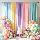 10x7FT Pastel Backdrop Curtain - 5 Colors Unicorn Backdrop Curtains - Wrinkle Free Pastel Rainbow Backdrop Draping Fabric for Baby Shower, Party, Classroom, Back-to-School &amp; Unicorn Birthday Decor