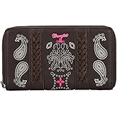 Montana West X Wrangler Wristlet Wallet for Women Vegan Leather Wallet RFID Paisley Designer Woman Wallet Coffee