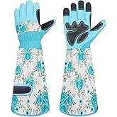 DLY Gardening Gloves for Women, Rose Gloves Gardening Thorn Proof, Long Garden Gloves for Women, Breathable & Durable Leather Gauntlet(Medium, Light Blue)