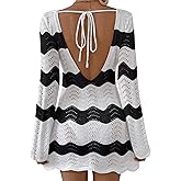 Falechay Womens Swimsuit Cover Up Long Sleeve Crochet Bathing Suit Mesh Backless Cover Ups Summer Beach Vacation Outfits 2026