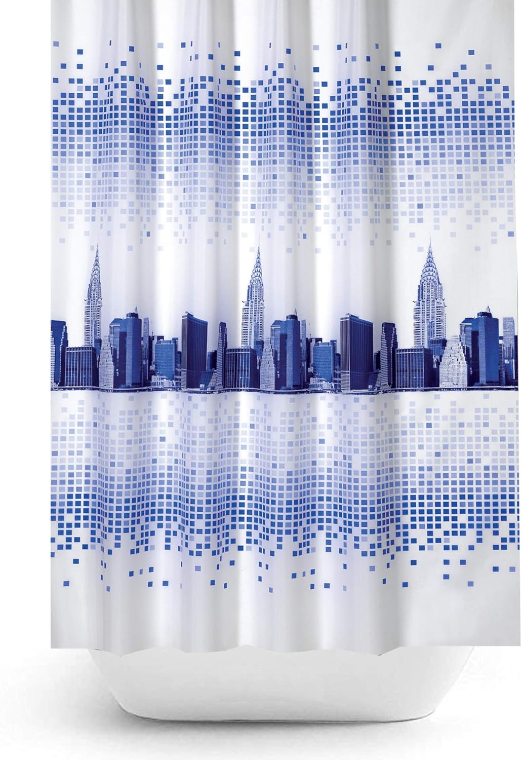 Funky Fabric Shower Curtain Extra Long With City Skyline Print 180CM