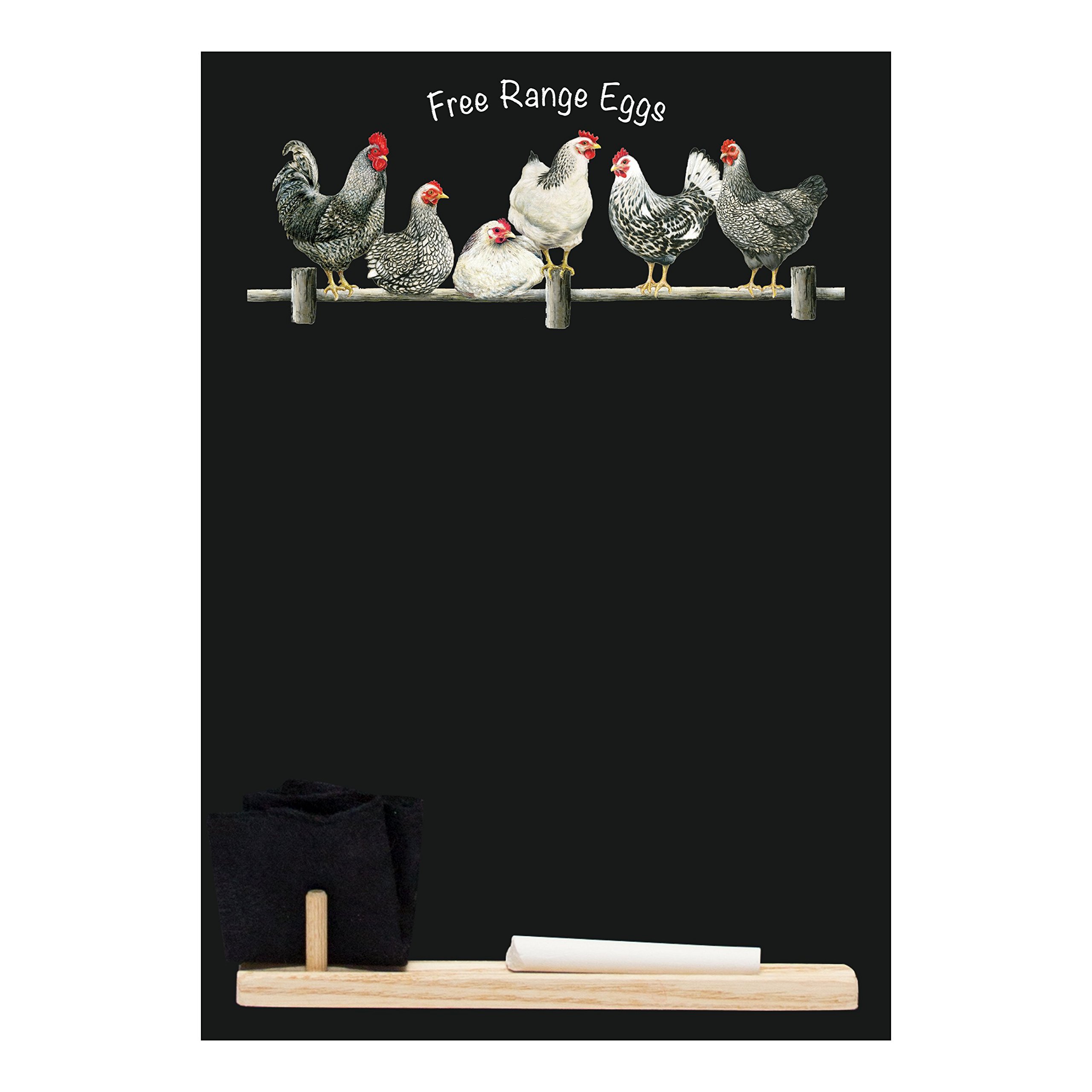 Chalkboards UK HCB024 Free Range Eggs' Small Memo Black Chalkboard/Blackboard/Kitchen Chalk Board with Tray, Piece of Chalk & Felt Eraser, Wood, 29.7 x 20.7 x 1 cm