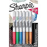 Sharpie Metallic Permanent Markers, Fine Tip, Assorted Colors, 6 Count - Arts &amp; Crafts, Quick Drying, Great for Dark Surfaces