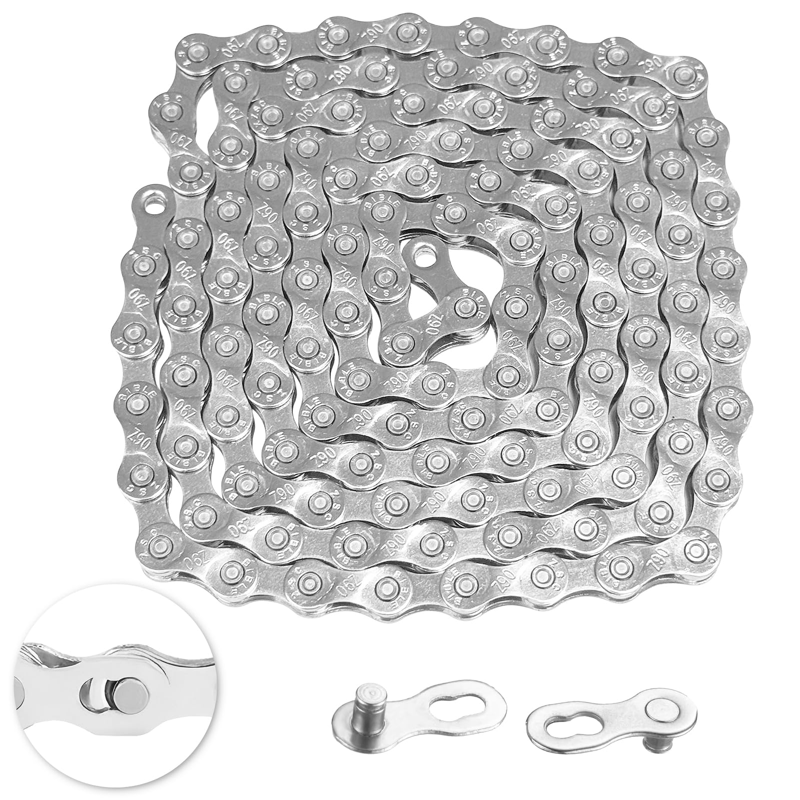 Photo 1 of 21/24/27 Speed Bike Chain, Bicycle Mountain Bike Chain, 116 Links Single & Multi Speed Bikes Chain, Compatible with 8/9/16/18 Speed Positioning Systems(Silve)