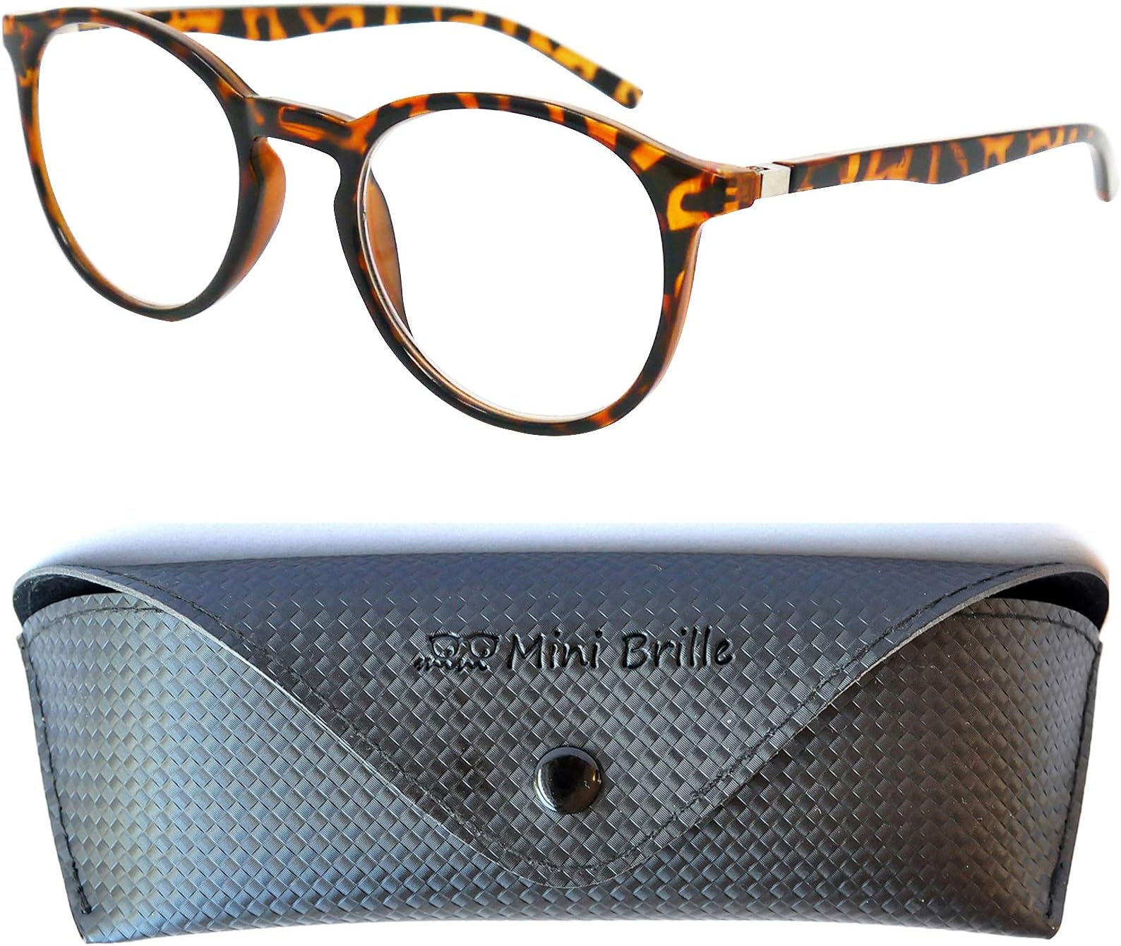 MINI BRILLE® Nerd Blue Light Blocking Reading Glasses, Large Round Transparent Lenses, FREE Case, Plastic Frame (Black), Men and Women Anti Blue Light Filter