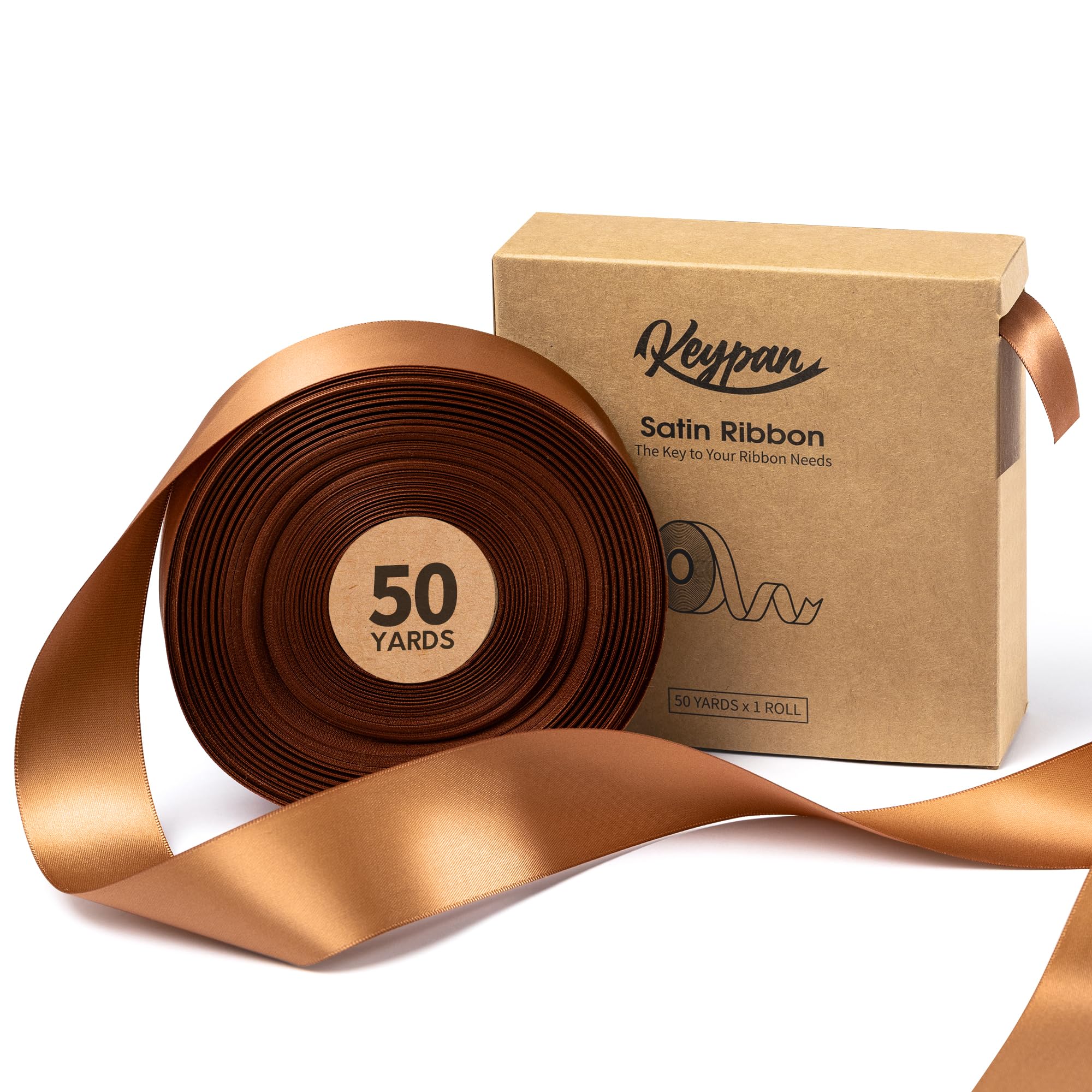Photo 1 of Keypan Brown Satin Ribbon 1-1/2 Inch 50 Yards Double-Faced Polyester Ribbons for Gift Wrapping Crafts Flower Bouquet Wedding Paper Christmas Holiday Decor