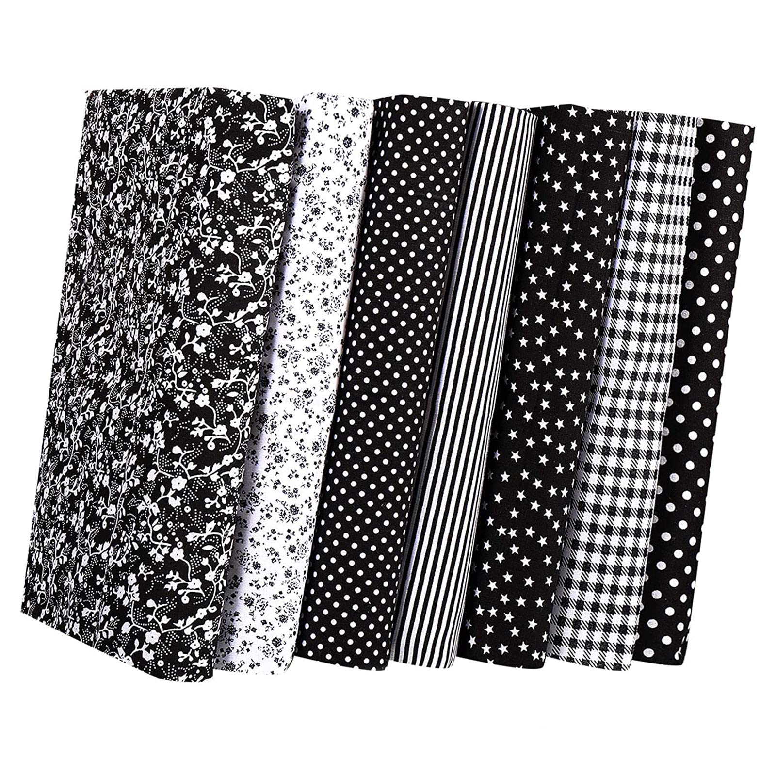 Cotton Craft Fabric Bundle Patchwork,Fabric Fat Quarters Bundles 7PCS 50 x 50cm Sewing Patchwork Different Pattern Cloths DIY Scrapbooking Artcraft (Black) — image 1