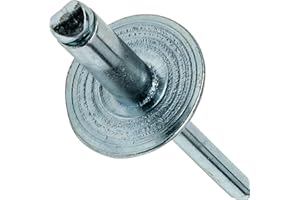 Fastenere Large Flange Pop Rivets - 1/4" x 1/4" (25 pcs) Heavy Duty, Open End, Steel Zinc, Corrosion-Resistant, High Tensile & Shear Strength, 8-4 Gap .126" - .250"