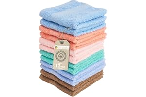 Luxurious Washcloths – Set of 12 – Size 13” x 13” – Thick Loop Pile Washcloth – Absorbent and Soft 100% Ring-Spun Cotton Wash