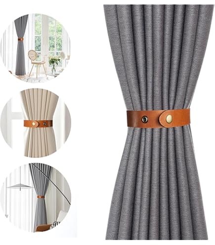 Lot De 4 Embrasses Rideaux En Cuir Style Rétro - Sans Perçage - Fixation Facile Pour Salon, Chambre, Bureau - Marron
