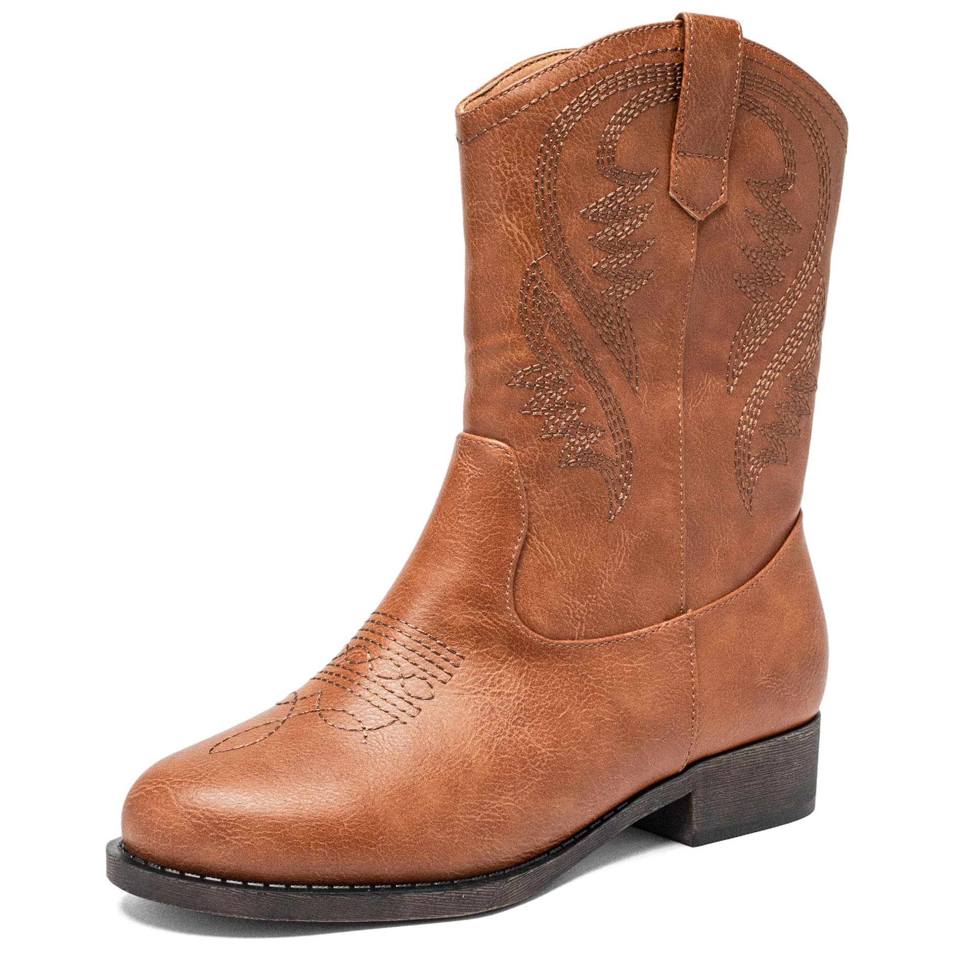 Photo 1 of Ataiwee Women's Cowboy Cowgirl Boots?Mid Calf boots with Side zip and Chunky Heel,Embroidered Fashion Western Boots.(2404011,BR/PU,11.5)