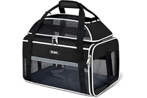 Lekereise Top-Expandable Pet Carrier 17x11x9.5 Inch Alaska Hawaiian Airline Approved Soft Sided Underseat to 12lbs Travel Carriers for Small Cats and Dogs with Locking Safety Zippers Anti-Scratch Mesh