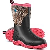 Trudave Rubber Boots for Women with Steel Shank, 6mm Neoprene Mid Calf Rain Boots, Waterproof Insulated Mud Work Boots All Season, Size 5-11
