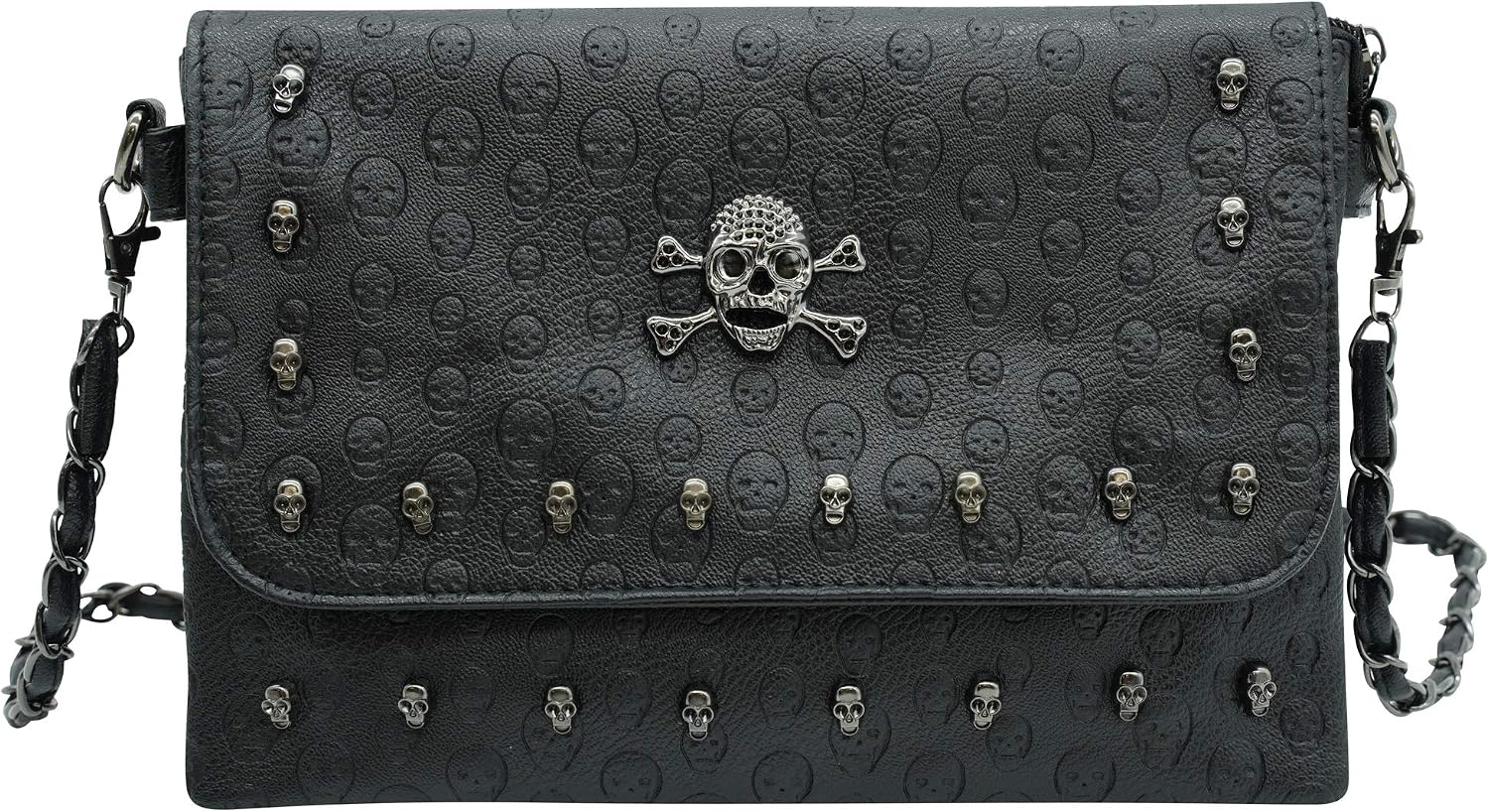 Ro Rox Women's Studded Skull Crossbody Shoulder Bag Punk Gothic Studs PU Handbag - Arabella, Black