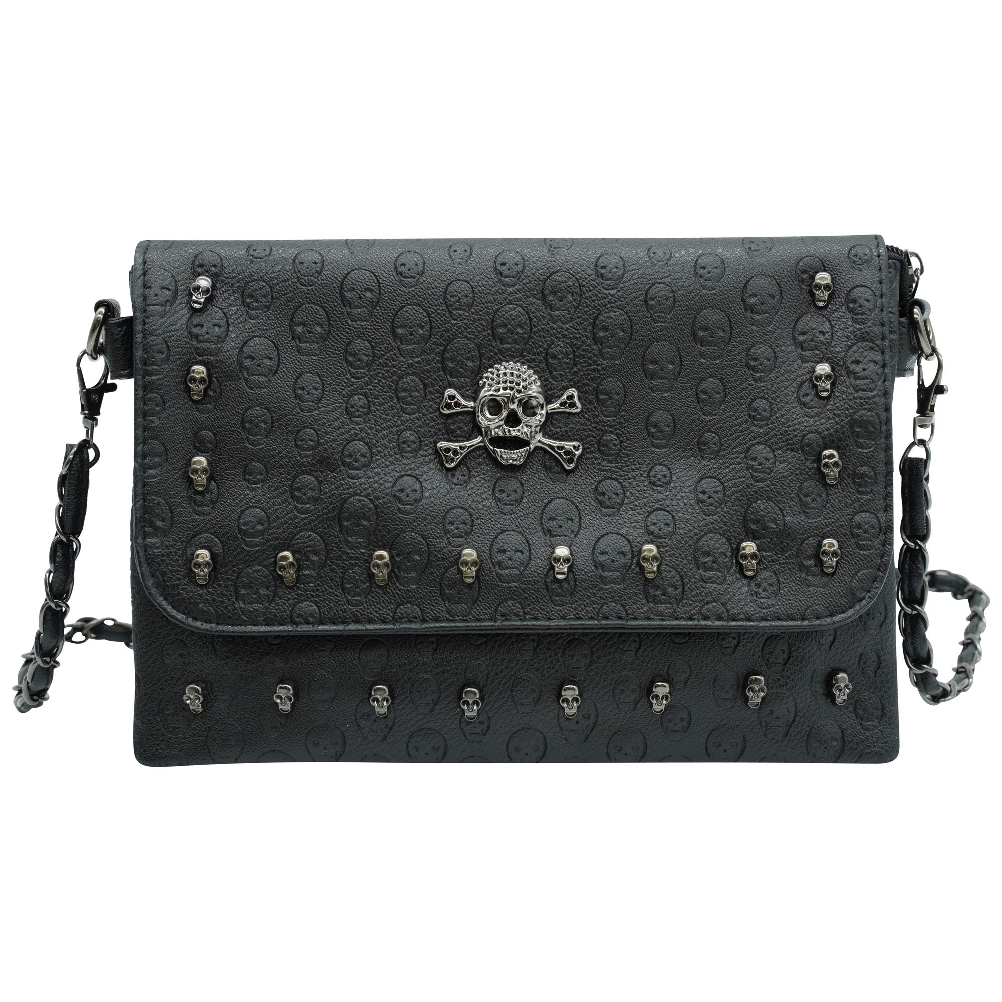 Ro Rox Women's Studded Skull Crossbody Shoulder Bag Punk Gothic Studs PU Handbag - Arabella