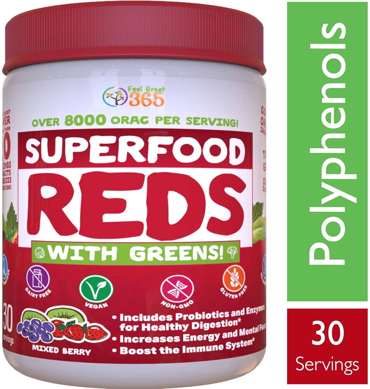 Superfood Vital Reds With Greens Juice Powder By Feel Great 365 Doctor Formulated 100 - 