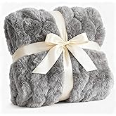 Fluffy Throw Bubble Blanket Queen Size - Faux Fur Throw for Couch or Bed - Plush Soft Extra Thick Faux Fur Rabbit Blanket - Comfy, Warm & Breathable - Luxury Minky Tie Dye Bedding - 90" x 90", Grey