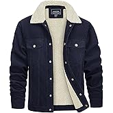 CRYSULLY Men's Corduroy Jacket Cotton Sherpa Lined Jacket Turn-Down Collar Jackets with 5 Pockets