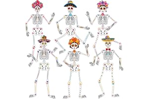 WinnerWhy 6 Pcs 51 Inches Large Halloween Jointed Skeletons Paper Cutout Day of The Dead Jointed Skeletons Hanging Decorations Dia De Los Muertos Party Supplies for Outdoor Mexico Sugar Skull Decor