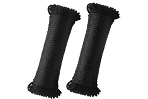 SDLTHR 2 Pack 1/4 Inch 100 ft Solid Braided Polypropylene Rope, Nylon Rope, All Purpose Boat Marine RopeThick Rope for Camping and Flag Pole, Indoor and Outdoor Use, Black