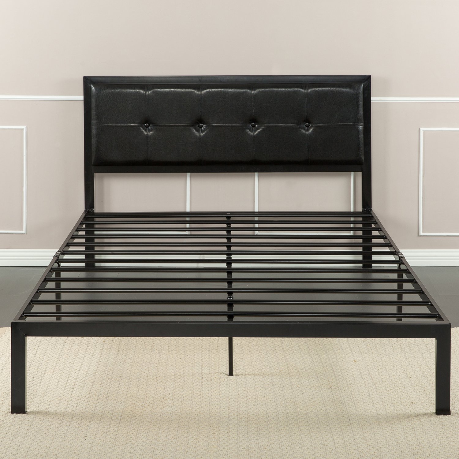 Zinus Cherie Faux Leather Classic Platform Bed Frame with Steel Support Slats, Queen