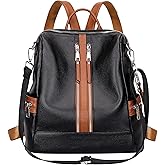 ALTOSY Genuine Leather Backpack Purse for Women Convertible Shoulder Bag Crossbody Bag Elegant Casual Daypacks (S77 Black/Brown)