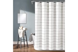 Lush Decor Ombre Stripe Yarn Dyed Cotton Shower Curtain, 72" W x 72" L, Gray & Multi - Fabric Shower Curtains - Striped Bathroom Curtain - Farmhouse & Coastal Decor