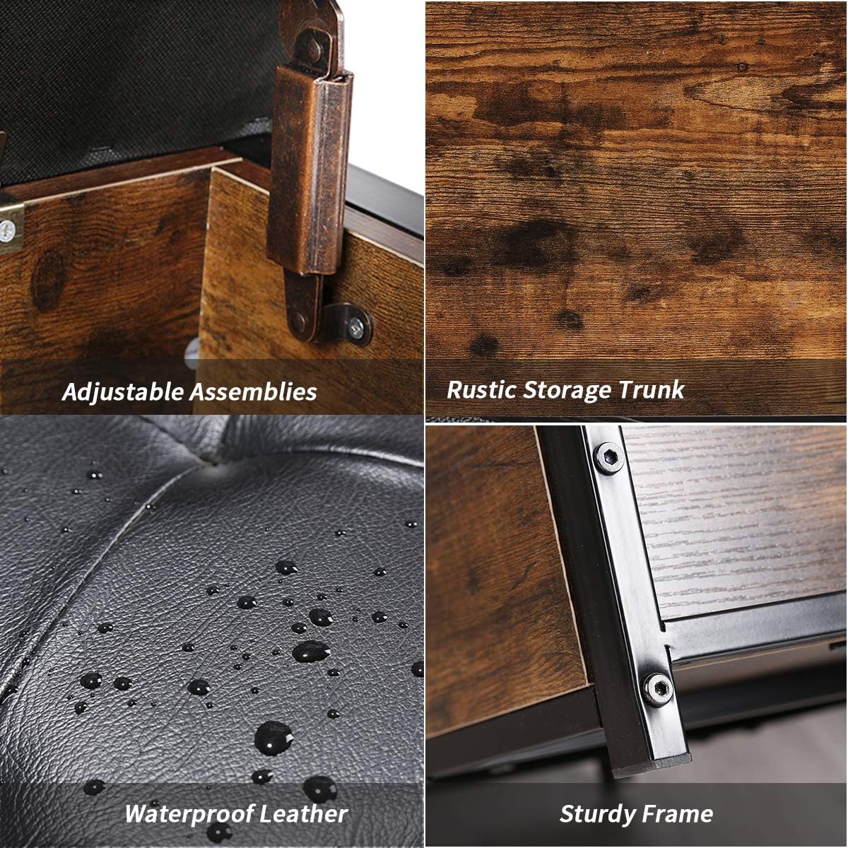 Kamiler Industrial Storage Ottoman Bench,Storage Chest with Faux Leather Padded Seat-Storage,Blanket Organizer for Bedroom,Living Room, Entryway,Hallway: Kitchen & Dining