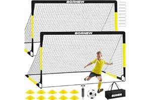 BORNEW Kids Soccer Goal for Backyard Set - 2 Set of 7X5 / 6X4 ft Toddler Soccer Nets Training Equipment, Soccer Ball, Pop Up Portable Soccer Set for Kids and Youth Games and Training Goals Ages 3-16 Gift