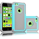 Tekcoo iPhone 5C Case, [Tmajor Series] [Turquoise/Grey] Shock Absorbing Hybrid Impact Defender Rugged Slim Case Cover Shell f