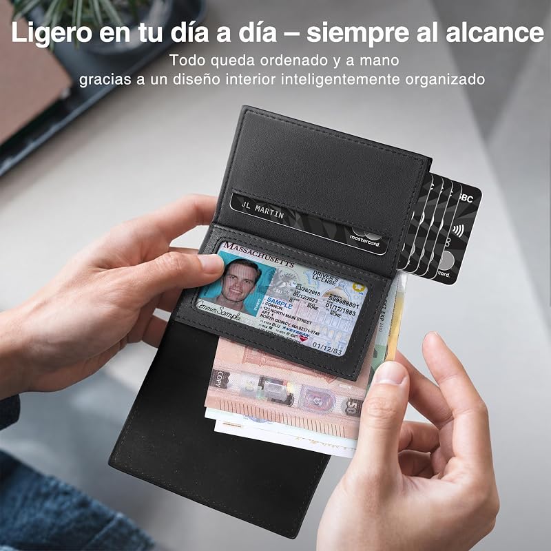 Carteras para Hombre Cartera Hombre Slim con Monedero y Protección RFID, Lujoso Tarjetero Hombre en Cuero con 8 Compartimentos para Tarjetas, Regalo para Hombre