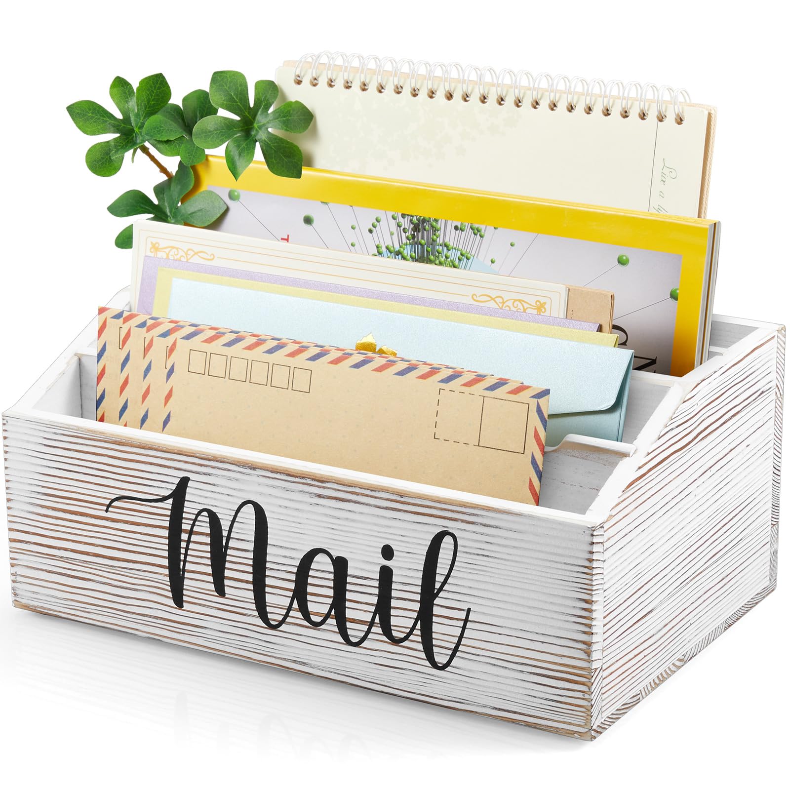Photo 1 of DRASTAR Mail Organizer Countertop, Mail Holder with 4 Slots, Mail Sorter Organizer for Desk, Envelope Holder for Home Office, Retro White