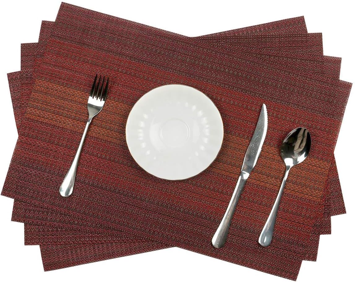 Pauwer Placemats with Table Runner Set Heat Resistant Washable Woven Vinyl Placemats Set of 6 and Runner for Dining Table Wipe Clean: Home & Kitchen