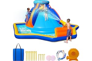 Sportspower™ Battle Ridge Inflatable Water Slide Bounce House with Climbing Wall, Water Cannons & Splash Pool, ASTM Certified, Ages 3-8, Air Blower Included