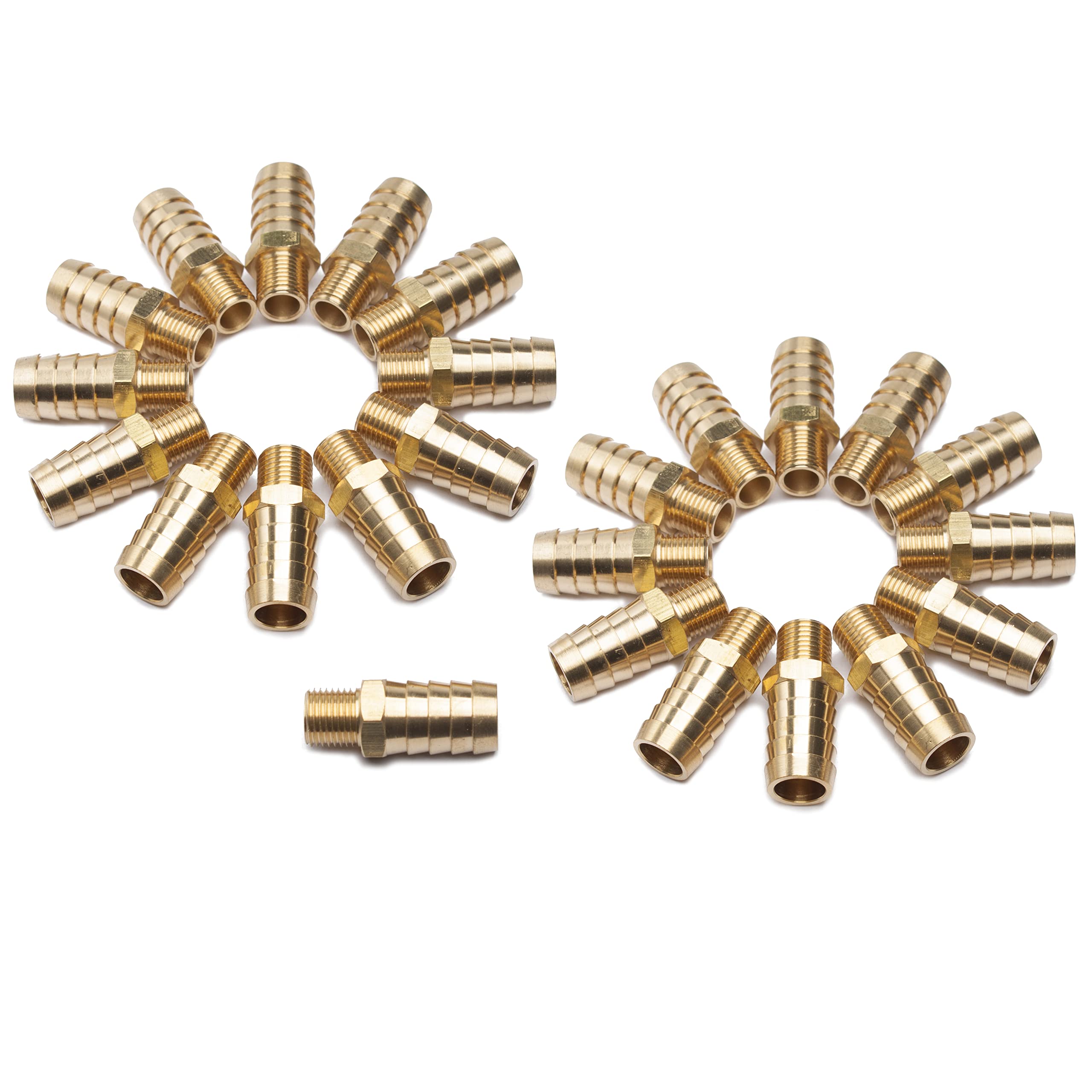 LTWFITTING Brass 1/4-Inch Male BSPT x 16mm Hose Barb Coupler Adapter Fitting for Vehicle Fuel System, HVAC System (Pack of 25)