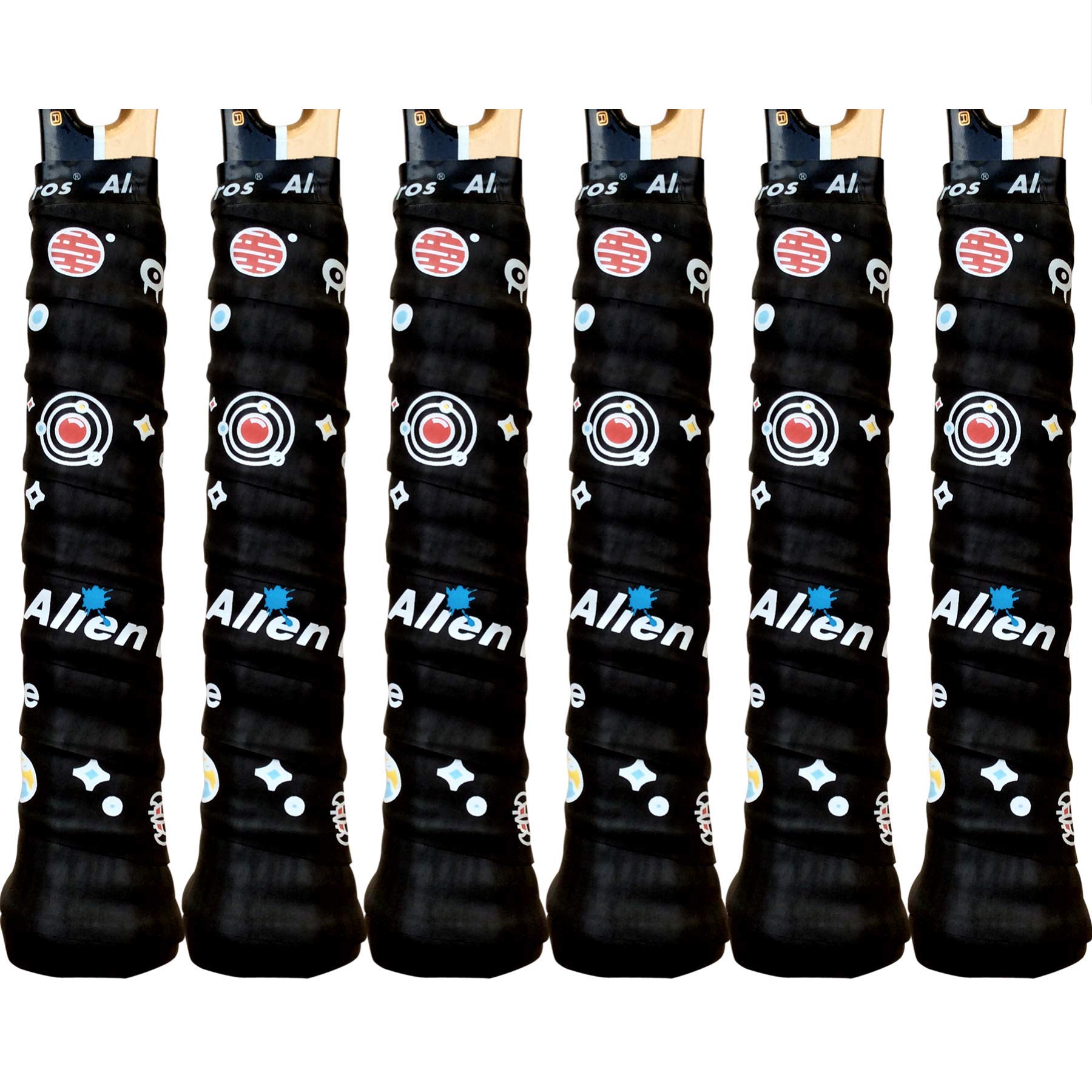 Alien Pros Tennis Grip Tape – Precut and Dry Feel Tennis Overgrip – Wrap Your Racquet for High Performance (6 Pack, Black)