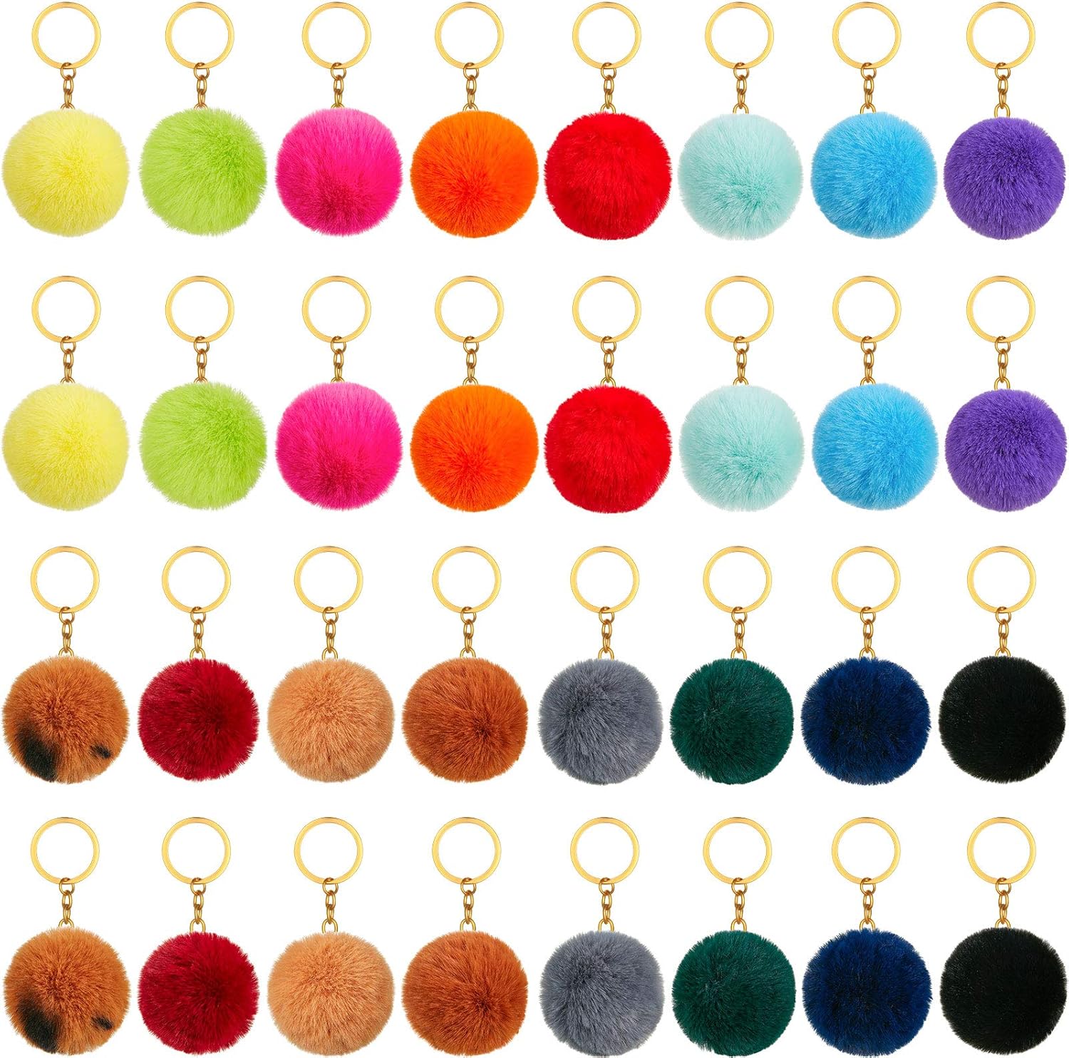 32 Pieces Pom Poms Keychains Colorful Fluffy Ball Pompoms Keychain Faux