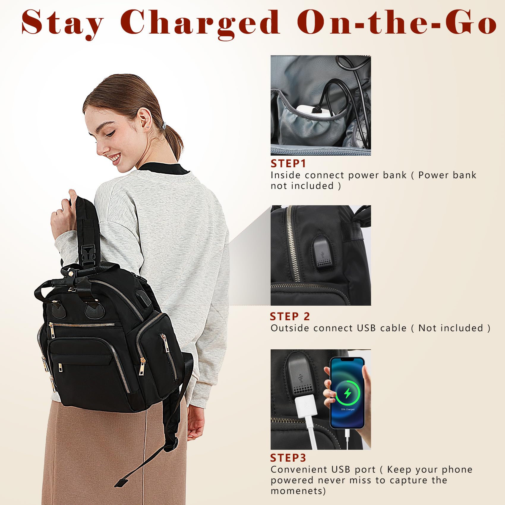 Small Diaper Bag Backpack Mini Baby Diaper Bag with 13 Pockets, Trave Baby Backpack for Boys Girls, USB Charging Port, Wet Dry Bag,3 Insulated Pockets, Stroller Straps,Black