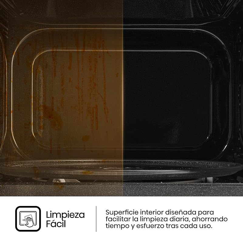 H23MOBP2H4 - micro-ondas de 23 litros, potência de 800W, botões rotativos mecânicos, abertura Smart Tab, limpeza fácil com revestimento interior cerâmico, cor preta