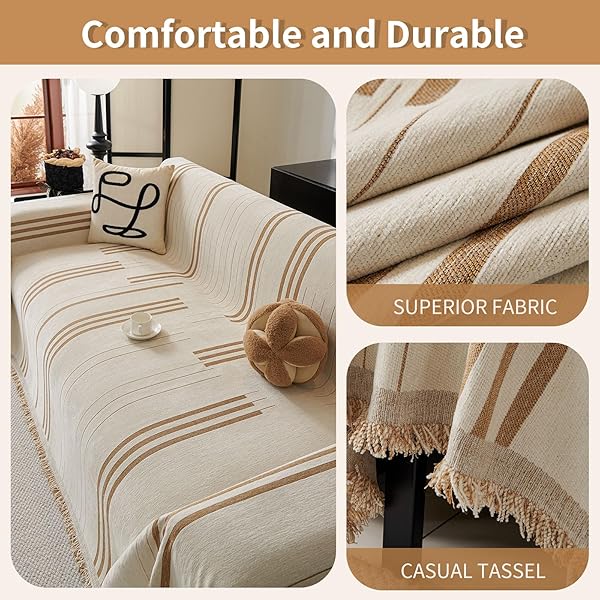AKPGQ BOHO COUCH COVERS FOR SOFA WASHABLE SOFA COVERS FOR 3 CUSHION COUCH SOFT NON SLIP COUCH COVERS FOR SECTIONAL SOFA DOG PET FURNITURE PROTECTOR (SHALLOW COFFEE, 71″*134″)