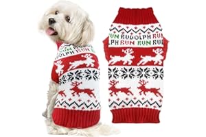 DOGGYZSTYLE Dog Christmas Sweater Xmas Pet Clothes Cute Reindeer Christmas Dog Costume Outfits Holiday Knitwear Puppy Cat Jumpers New Year Gifts for Small Medium Large Dogs(Red Runing Deer,M)