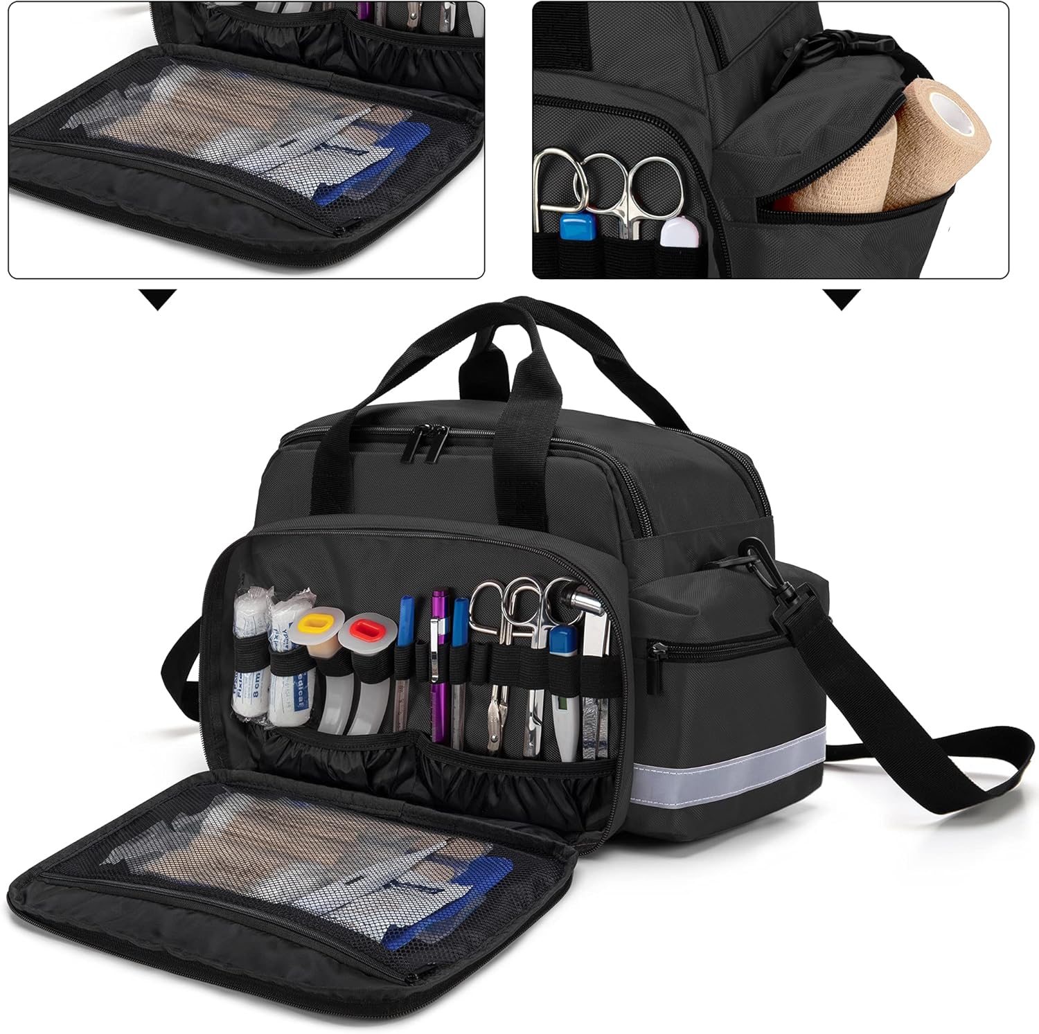 Trunab Medical Supplies Bag, Nurse Bag with Handle and Shoulder Strap for Home Health Care, Hospice Visit, Travel, or Emergency Event, Black, Bag Only: Health & Personal Care