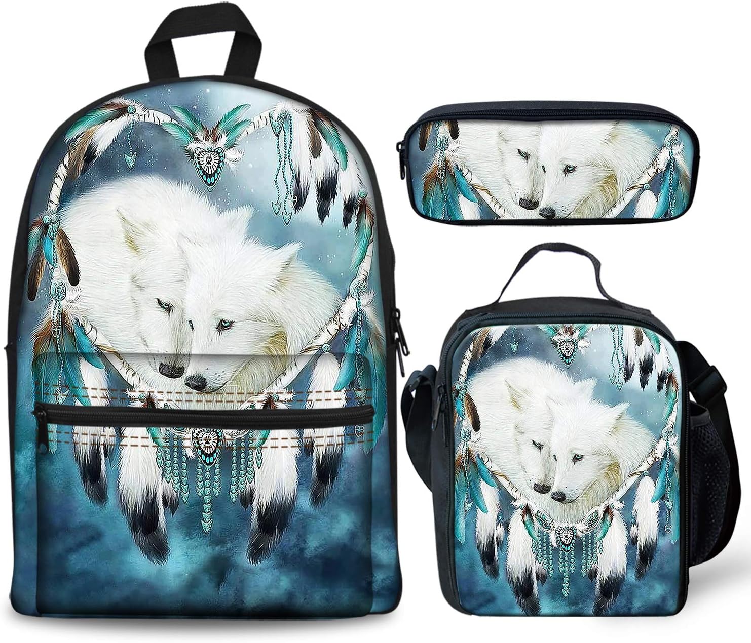 Cute 3D Wolf Backpacks Set 3 Pieces Lunch Bag Pen Pencil