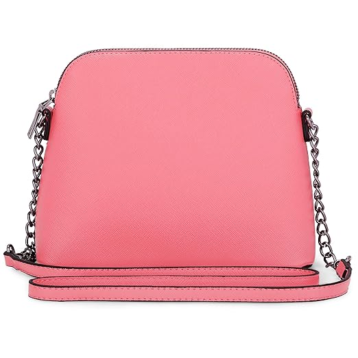 Cox Damen Damen Schultertasche in Pink, Umhängetasche mit Schwarz-glänzenden Beschlägen und Reißverschluss (22 x 17,5 x 8 cm)