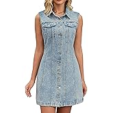 CIMUK Women Denim Dress Sleeveless Collared Western Button Down Short Jean Dresses
