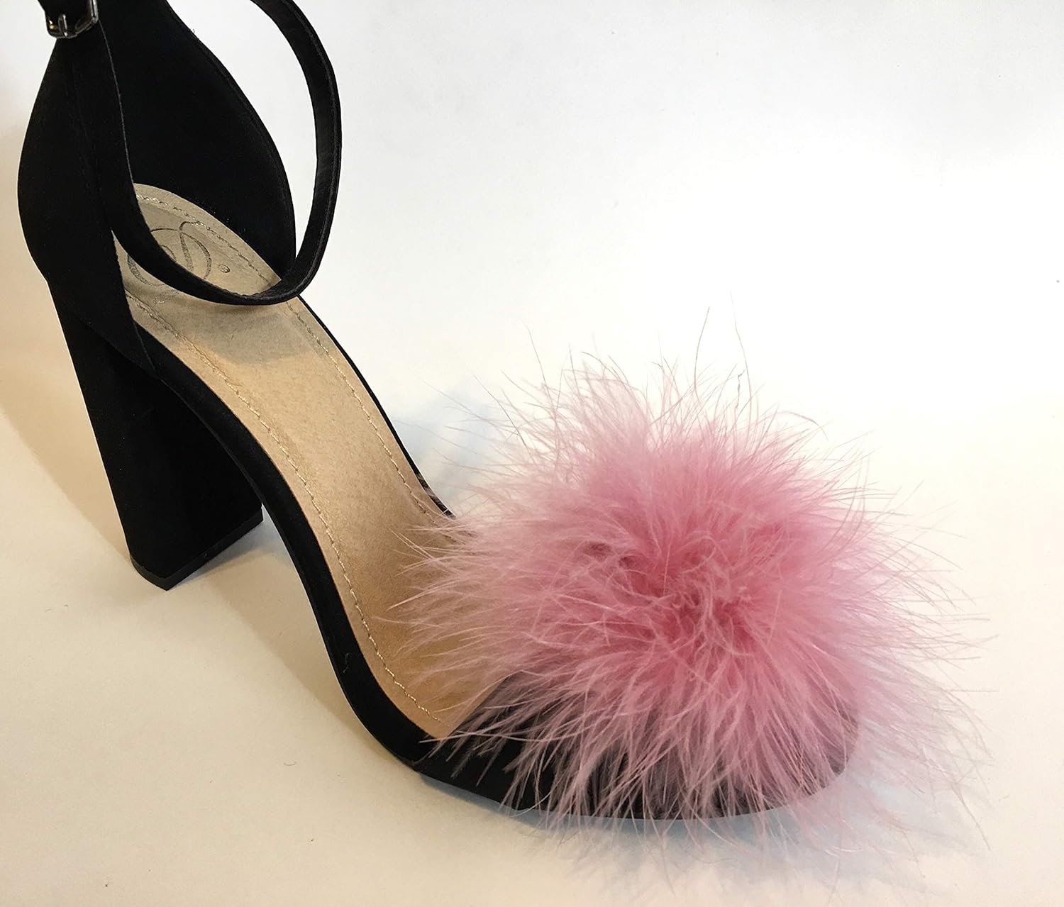 pink feather shoes