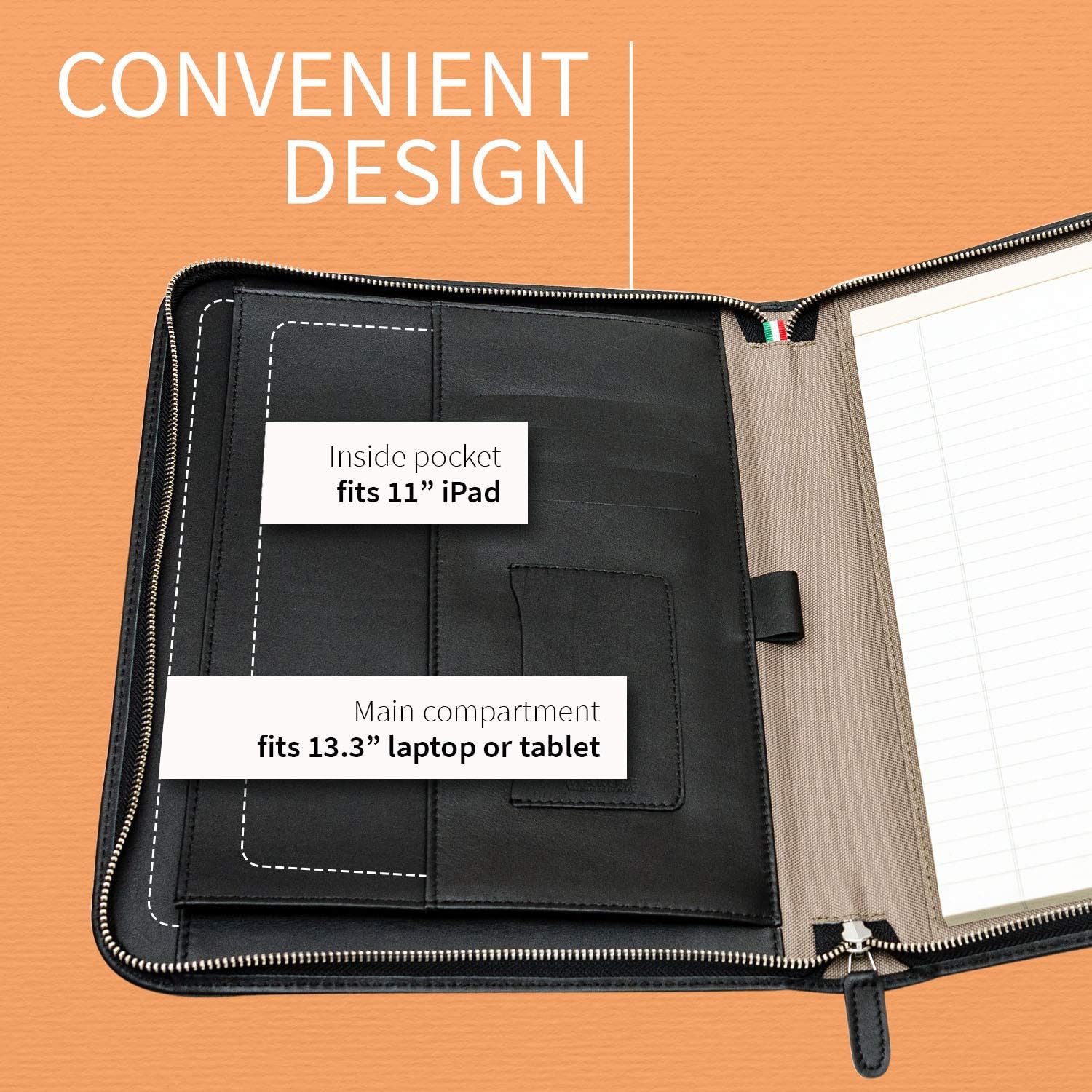 Premium Maruse Leather Portfolio Padfolio, Executive Folio for Men and Women with Zipper Folio Document Organizer - Image 4