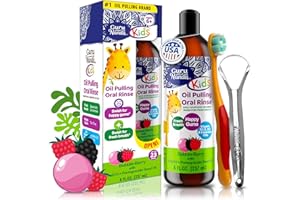 GuruNanda Kids Oil Pulling, Alcohol-Free Mouthwash, Essential Oils & Vitamins for Fresh Breath & Happy Gums for Ages 6 & up, Natural Bubble Berry, 8 Oz