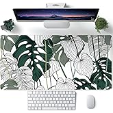 Desk Mat Green Plant Leaf Large Mouse Pad Desk Pad Tropical Boho Desk Accessories for Women Office Decor Laptop Keyboard Mouse Mat XXL Mousepad 31.5''X15.7'' Non-Slip Rubber Base with Stitched Edges